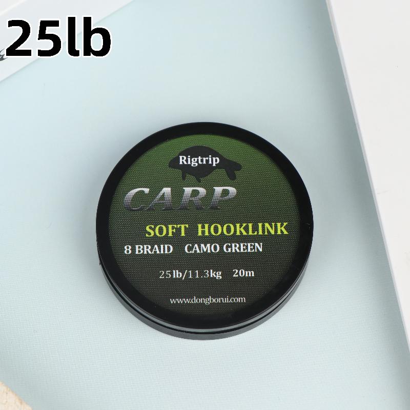 

20M Green Carp Fishing Line Soft Hook Link Carp Hooklink Coated Braid Line Leader For Hair Rig 15/25/35Lb Rigging Line 25LB