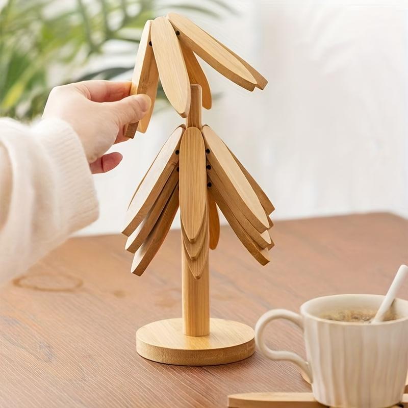 Bamboo heat-resistant mat, suitable for hot dishes and quartz pots, tripod set, 4 bamboo placemats, household use, cup coaster.