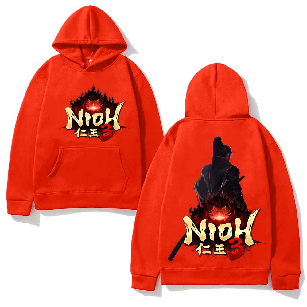 Bluza z kapturem z nadrukiem z gry fabularnej Nioh 3 2026 GAME z kieszenią i polarem w stylu anime i retro