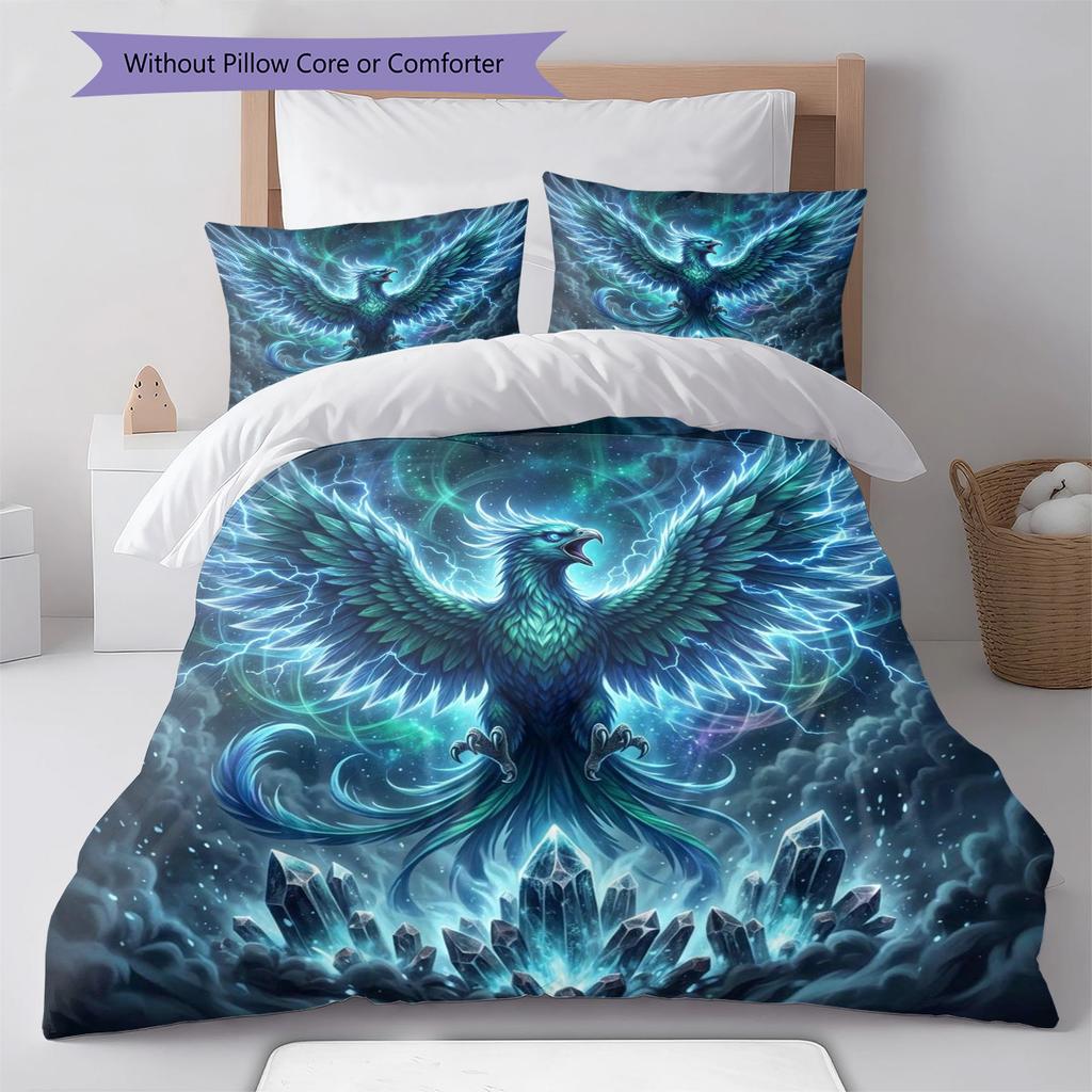 Phoenix Pattern Bedding Quilt Set Quilt Cover Pillowcase Home Decoration Birthday Gift (1 * Duvet Cover + 2 * Pillowcase, Without Core)