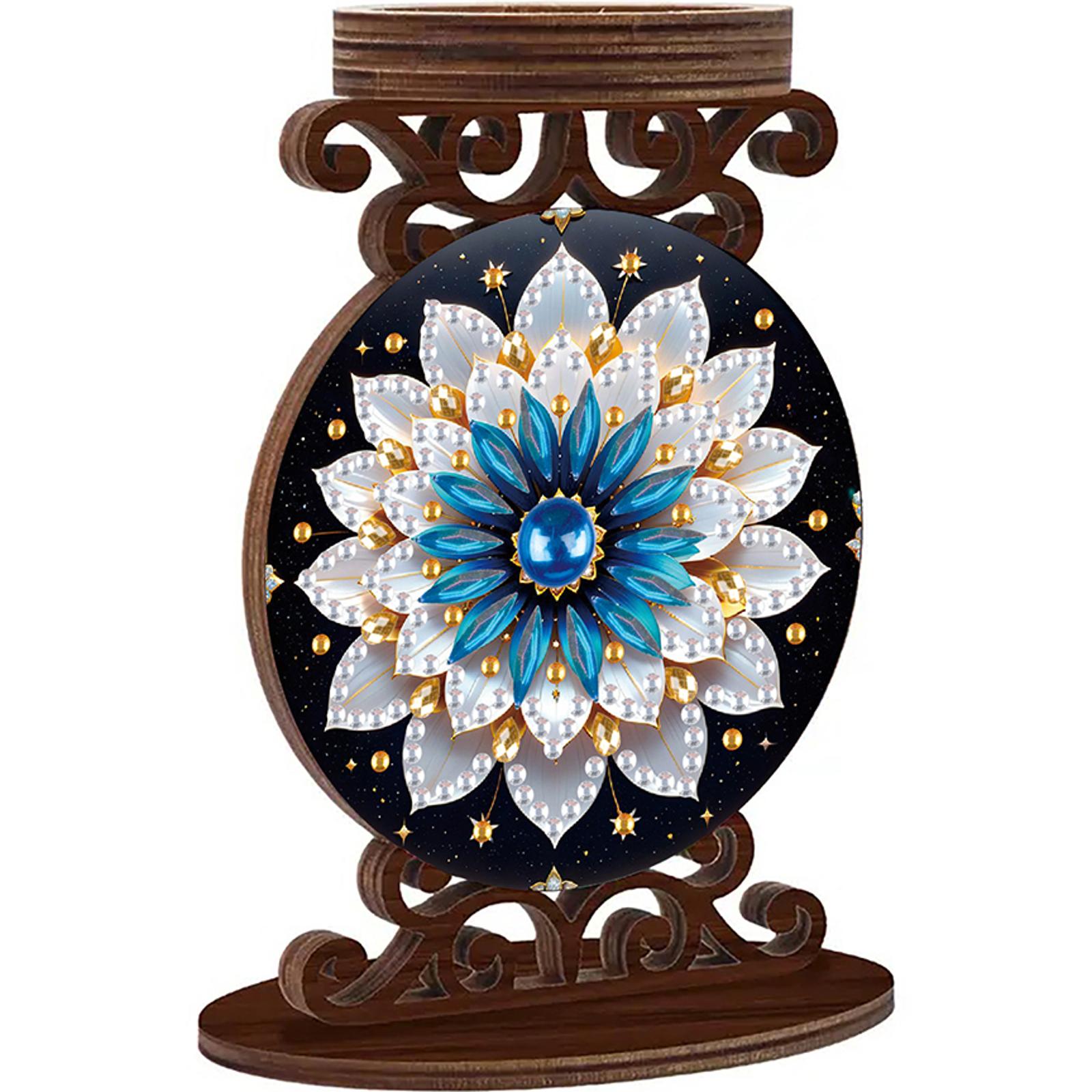 Wooden Desktop Diamond Art Candle Holder Rhinestone Drawing Candlestick Decor Desktop 5D DIY Diamond Painting Art Candle Holder