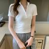 Summer New Slim Fit Cotton Short Sleeve Casual T-shirt Women Fashion Zipper Stand Temperament Simple Woman Tshirts Elegant Office Lady Tees Tops 26570