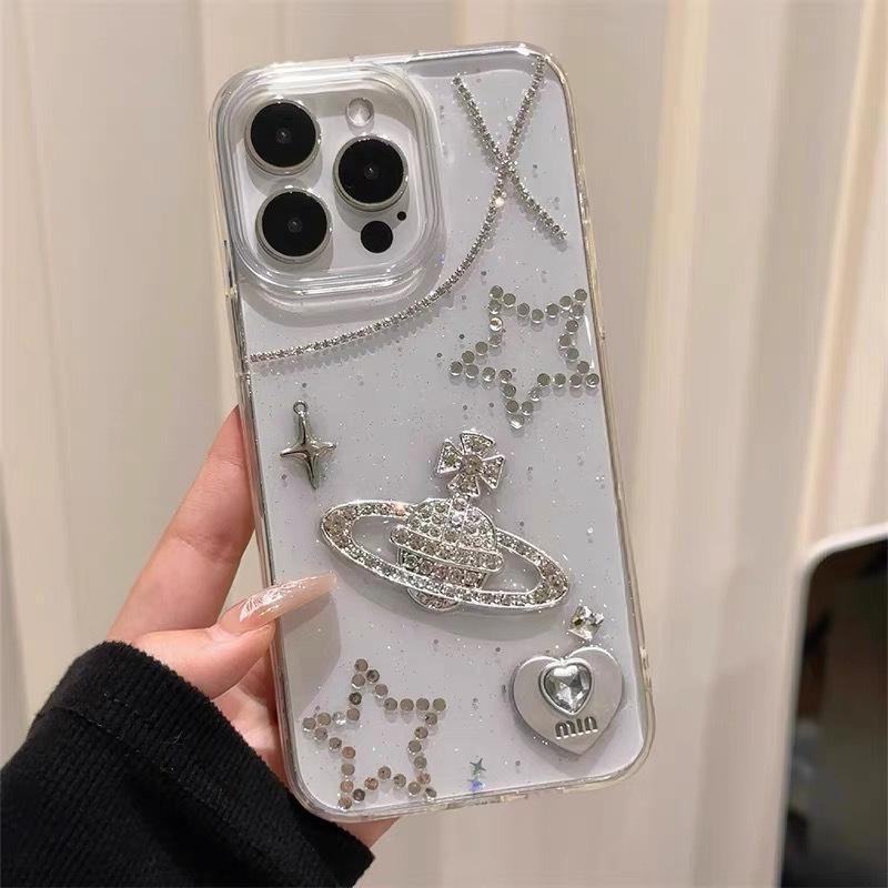 

Чехол для телефона Ins Wind Star Planet Water Diamond Love для Apple 17 Promax Прозрачный для IPhone 16 Сверкающая пудра For iPhone 17Promax
