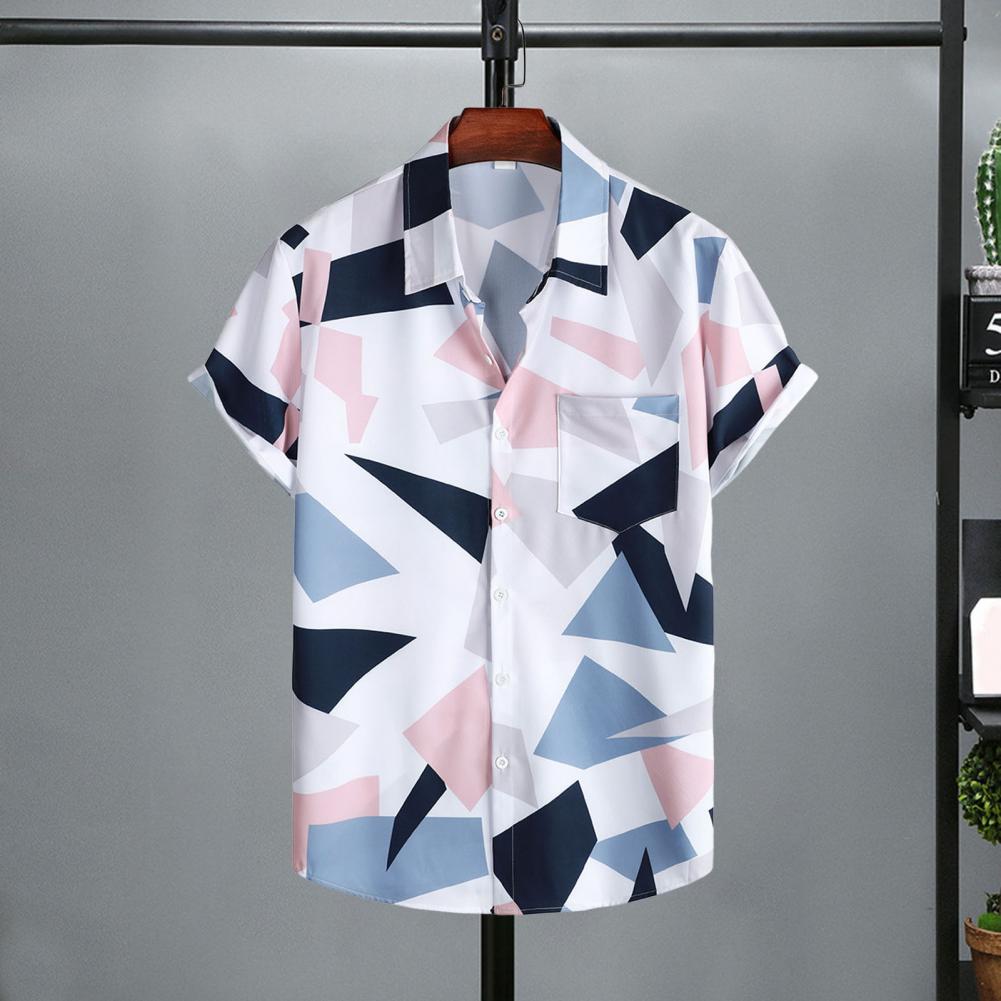Short-sleeved Shirt Men Beach Shirt Tropical Floral Print Hawaiian Shirt for Men Beach Vacation Top with Chest Pocket Lapel