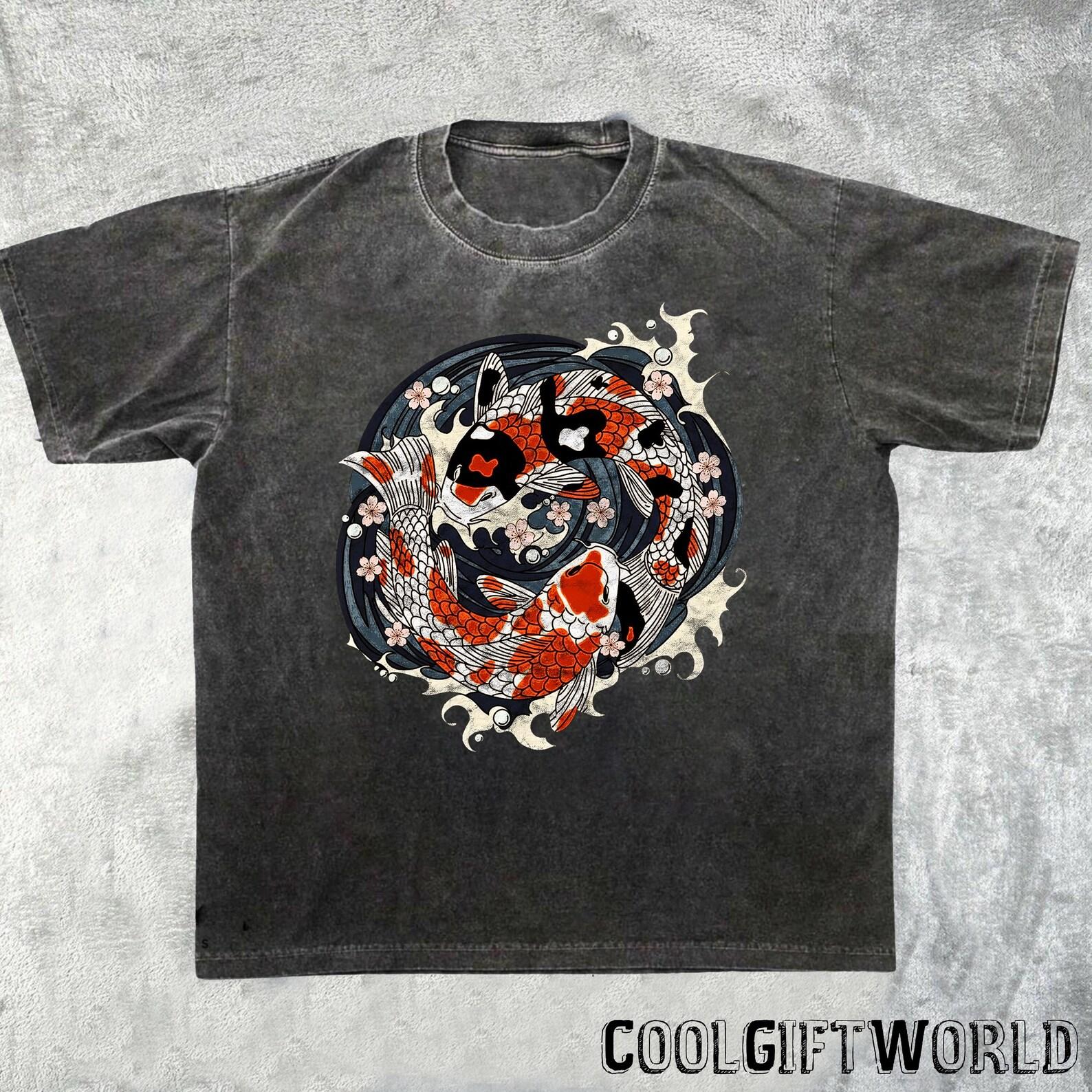 Yin Yang Koi Fish T-Shirt, Japanese Cherry Blossom Shirt S