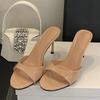 Fashion Women Shoes Luxury Patent Leather Slippers Sandals Fashion Round Open Toe Thin High Heels for Women Summer Party Dress Shoes New