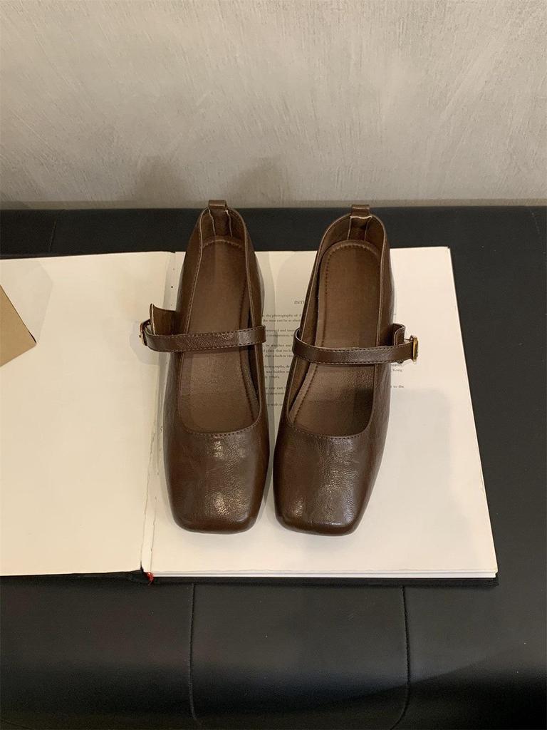 French Retro Square Toe Mid-Heel Mary Jane Shoes for Women - Elegant Spring & Autumn Style with a Chunky Heel and Fairy Aesthetic