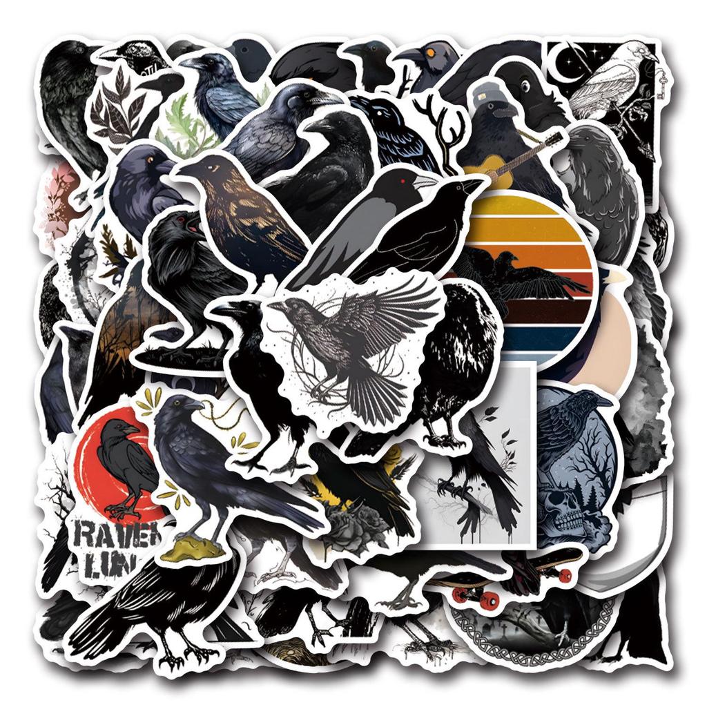 55 Cartoon Black Crow Waterproof Stickers for Stationery, Planners, Water Bottles, and Computers