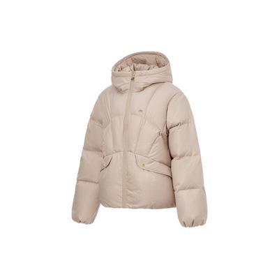 Li Ning Sports Lifestyle Serie FW23 Off-Season Lagerware Einfarbige Kapuzen-Warmdaunenjacke Damen Oberbekleidung Hellglasbraun AYMT110-2