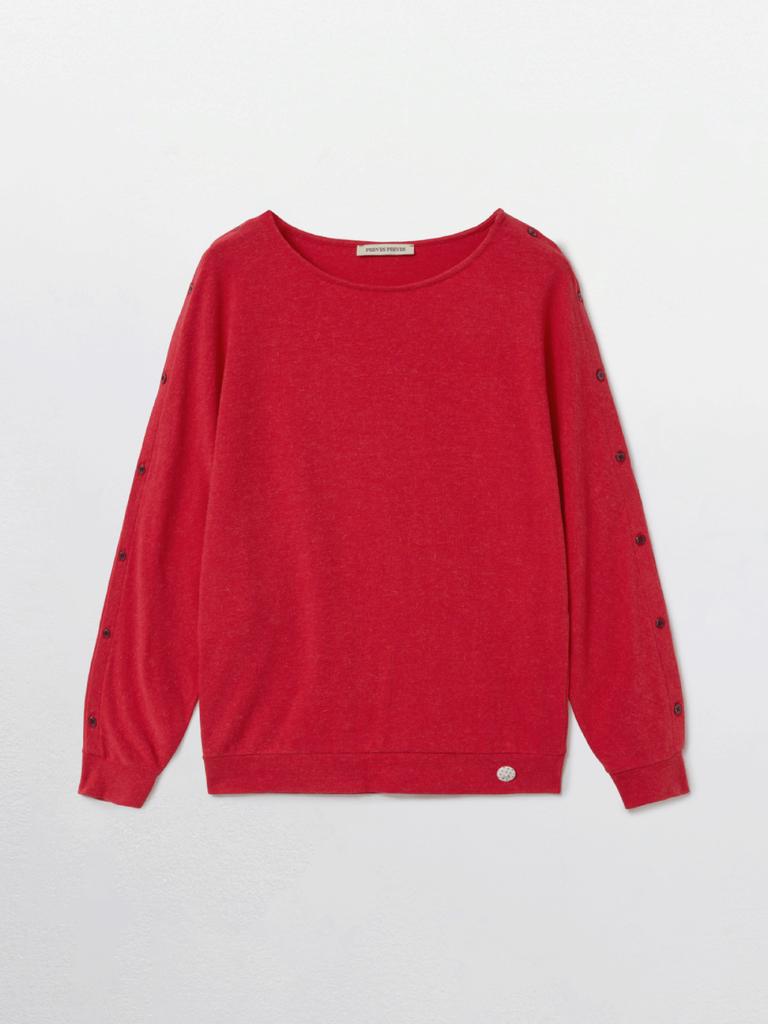 Pibeuseupibeuseu Split Button Open Sleeve Top / Red