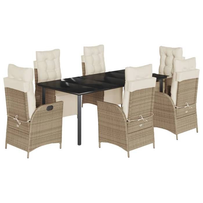 VidaXL Ensemble à Manger de Jardin avec Coussins 7 pcs, Table et Chaises avec Dossier et Repose-pied Réglables, 3213446