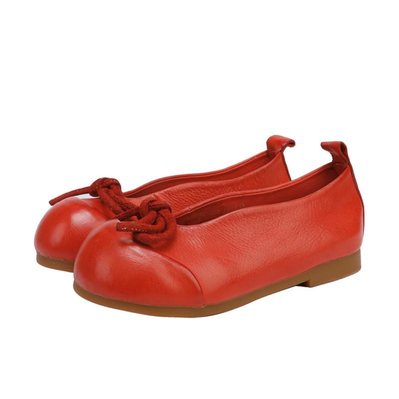 Johnature Women's Shoes Genuine Leather Flat Shoes Soft Soled Butterfly Bow Shallow Slip-on Shoes