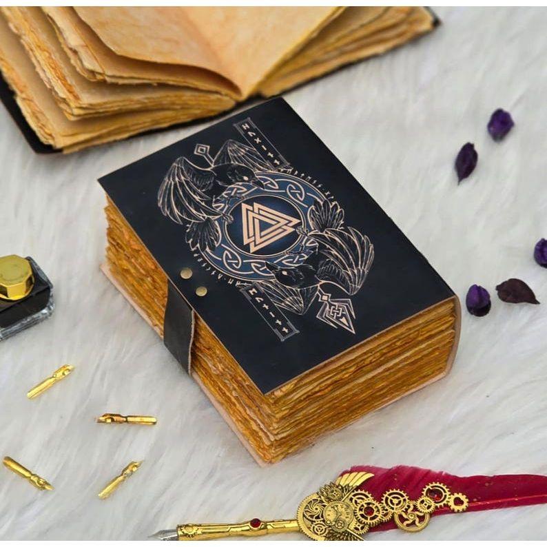 Norse Mythology Leather Journal with Lock | Viking Rune Notebook | Handcrafted Nordic Grimoire Journal