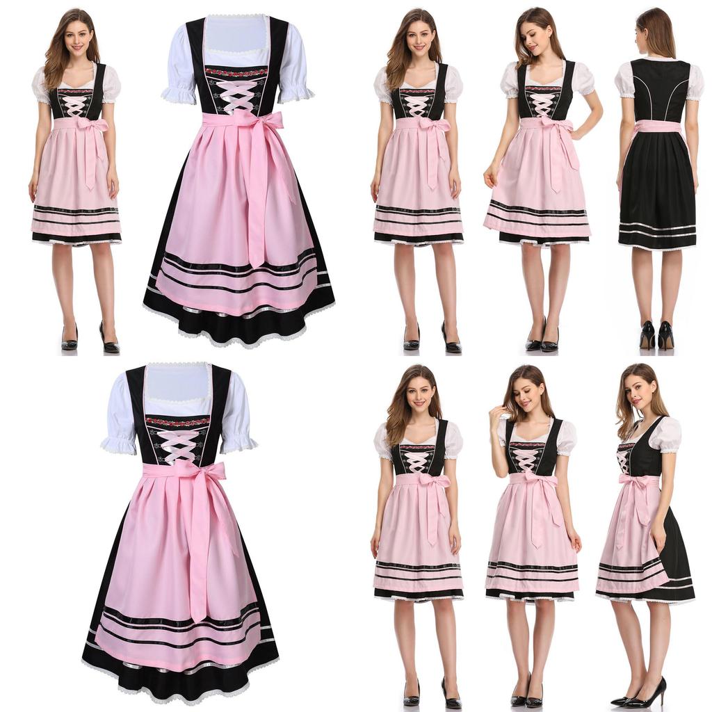 Charming Oktoberfest Ladies Beer Maid Wench German Dirndl Dress With Apron Set