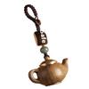 Mini Little Teapot Keychain Waterproof Openable Carved Teapot Pendant Woven Rope Beads Green Sandalwood Phone Chain