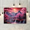 Japanese Landscapes Sakura Cherry Blossom Waterfall Poster Print Canvas Painting for Living Room Home Decor Cuadros
