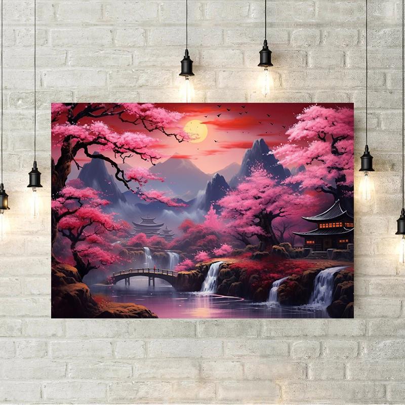 Japanese Landscapes Sakura Cherry Blossom Waterfall Poster Print Canvas Painting for Living Room Home Decor Cuadros