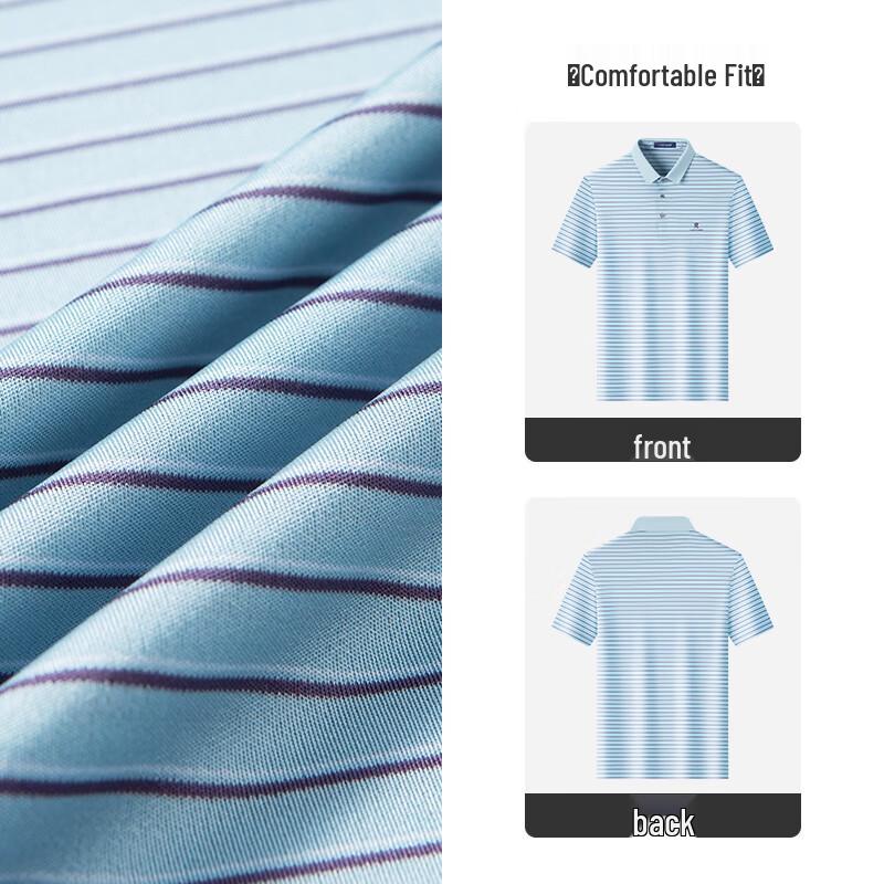 MONTAGUT Men's Summer Breathable Stripe Jacquard Acetate Polo Shirt