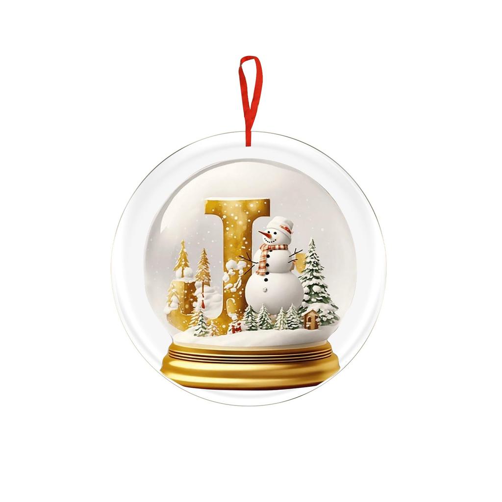 Christmas Ornament 2D 26 Letters Yellow Crystal Ball Acrylic Snowman Scene Festive Car Tree Hanging Decor Accessory