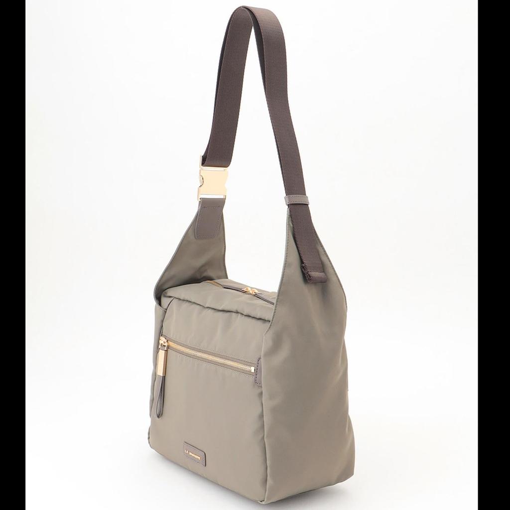 Labagagerie Metal Buckle Box Shoulder Bag, Size S, B008502, Greige (26)