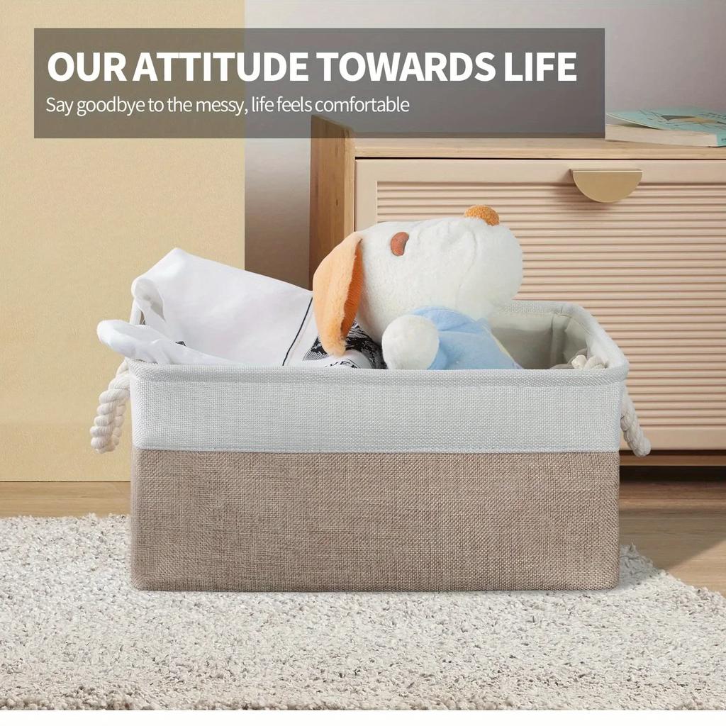 Cotton and Linen Splicing Thick EVA Clothing Storage Box Without Cover Long Hand-held Jeans Toy Wardrobe Desktop Storage Basket