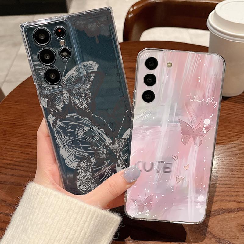 Simple Butterfly Pattern Phone Case For Samsung Galaxy S26 S25 S24 S23 Ultra S22 Plus S24 S21 FE S25 Edge Transparent Soft Cover