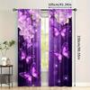 2PC Purple Butterfly & Floral Sheer Curtains - Sparkly Fantasy Print Window Drapes for Girls Bedroom Living Room Decor