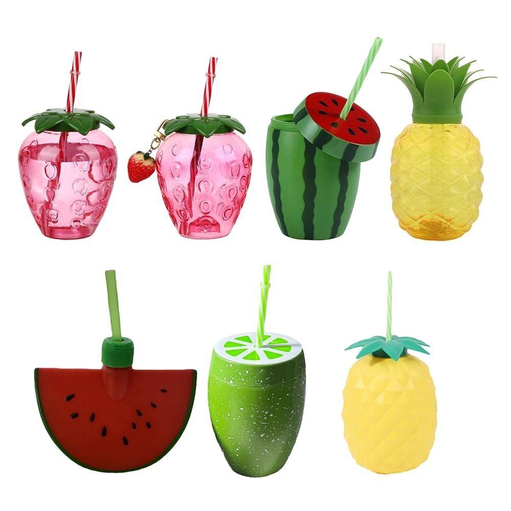 Cartoon Fruit Straw Cup Watermelon Lemon Drinkware Lovely Fruit Cup  Summer