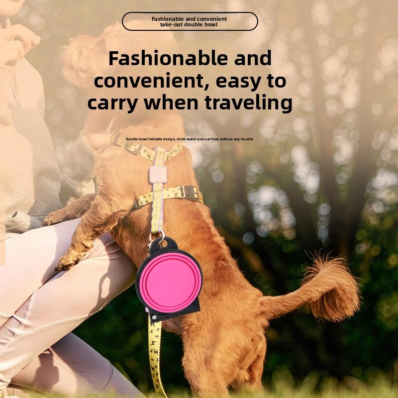 2 In 1 Dog Bowl Portable Folding Pet Double Bowl Collapsible Silicone Water Bowls for dog outdoor travel cat dog feeding bowl
