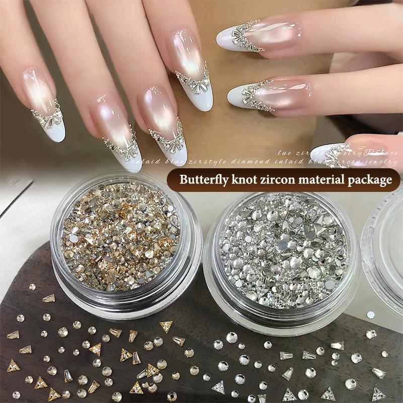 DIY Butterfly Knot Zircon Clear/Champagne 2-3mm Triangle Trapezoid Nail Gemstones Glitter Nail Rhinestone Manicure Decor
