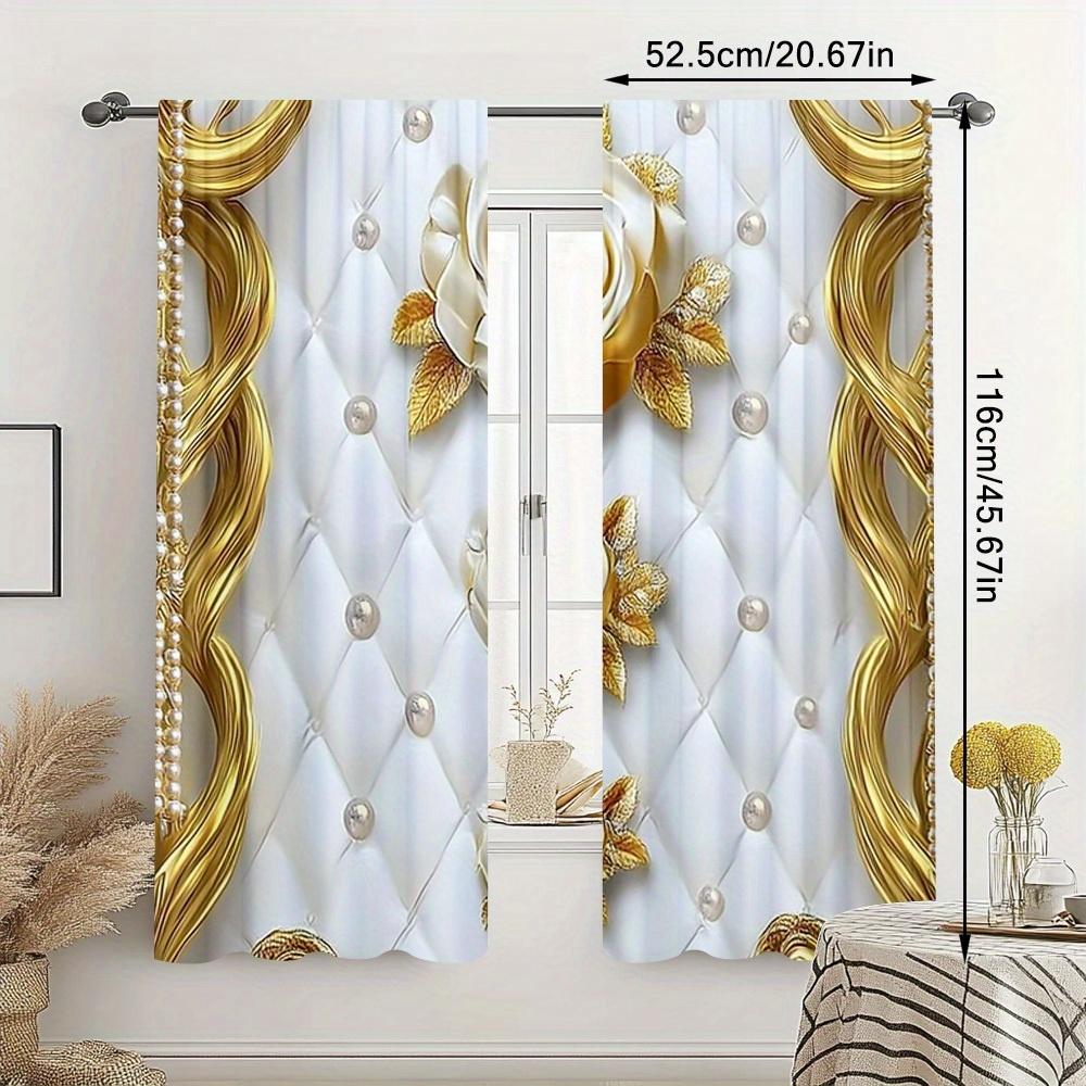European Style Gold White Curtains All Season Decor Bedroom Living Room Curtain Set Of 2 Elegant Made Polyester Washable Area Ready