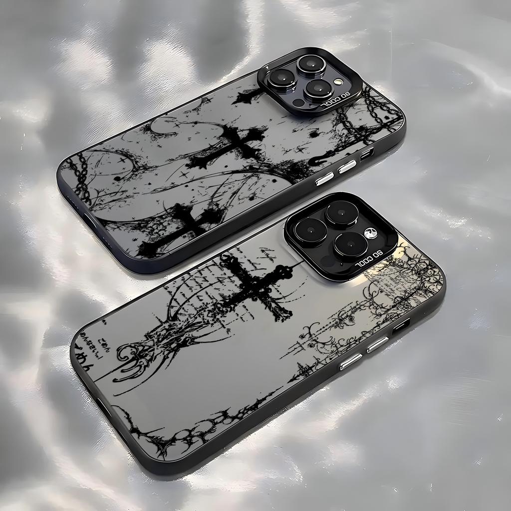 Phone Case For iPhone 17 16e 16 15 14 13 12 11 mini Pro Max X XR 8 7 Air Plus Anti Fall Matte Back Cool dark gothic cross mark