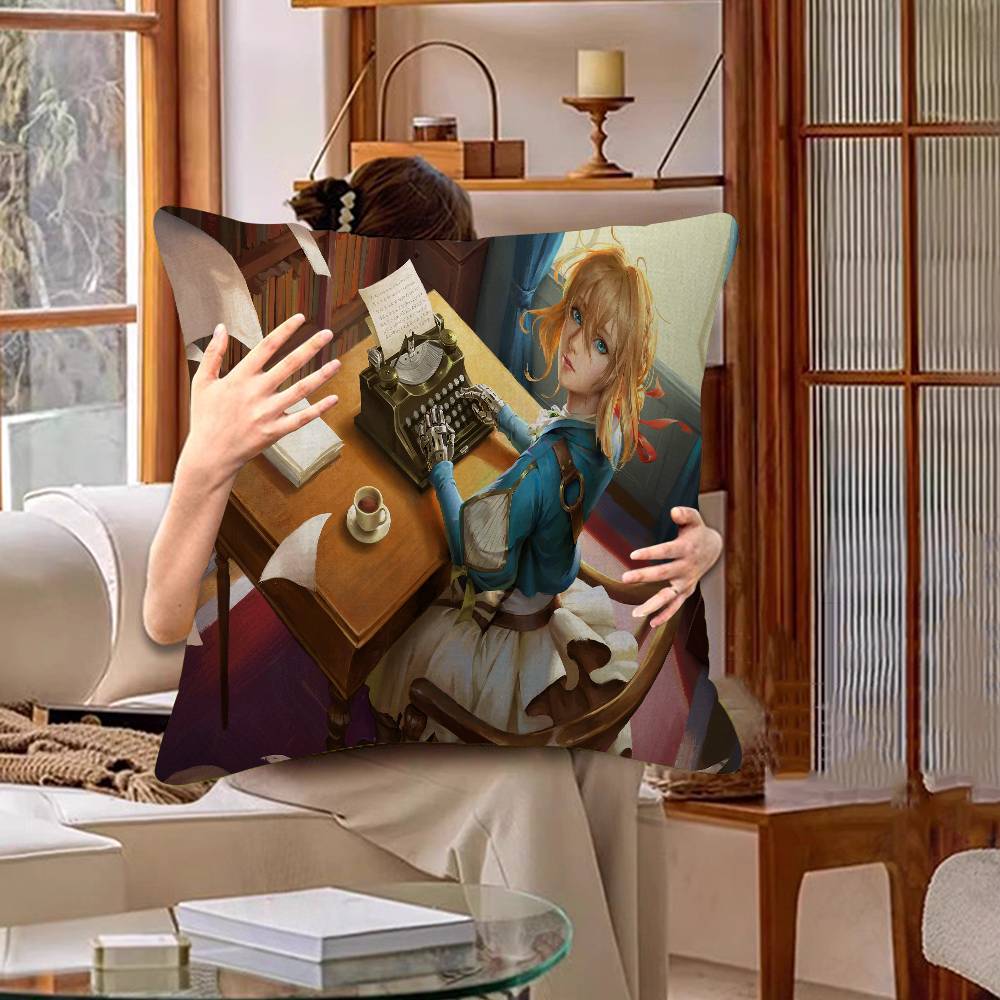 Anime Violet Evergarden Pillow Covers Cartoon Sofa Decorative Home Double-sided Printing Short Plush Cute Cushion Cover
