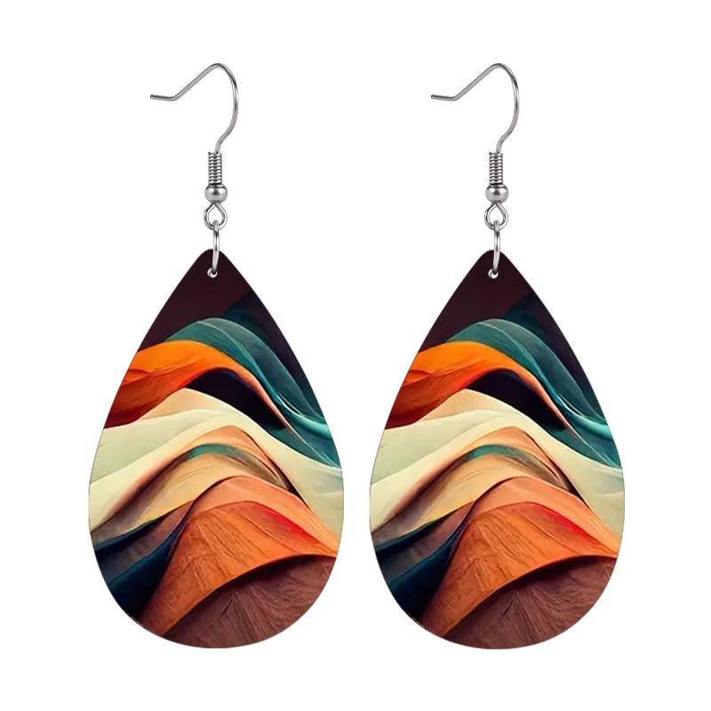 Colorful Mountain Abstract Painting PU Leather Earrings for Women Creative Lively Earrings Tears Earrings Jewelry Matching for Wedding Gift