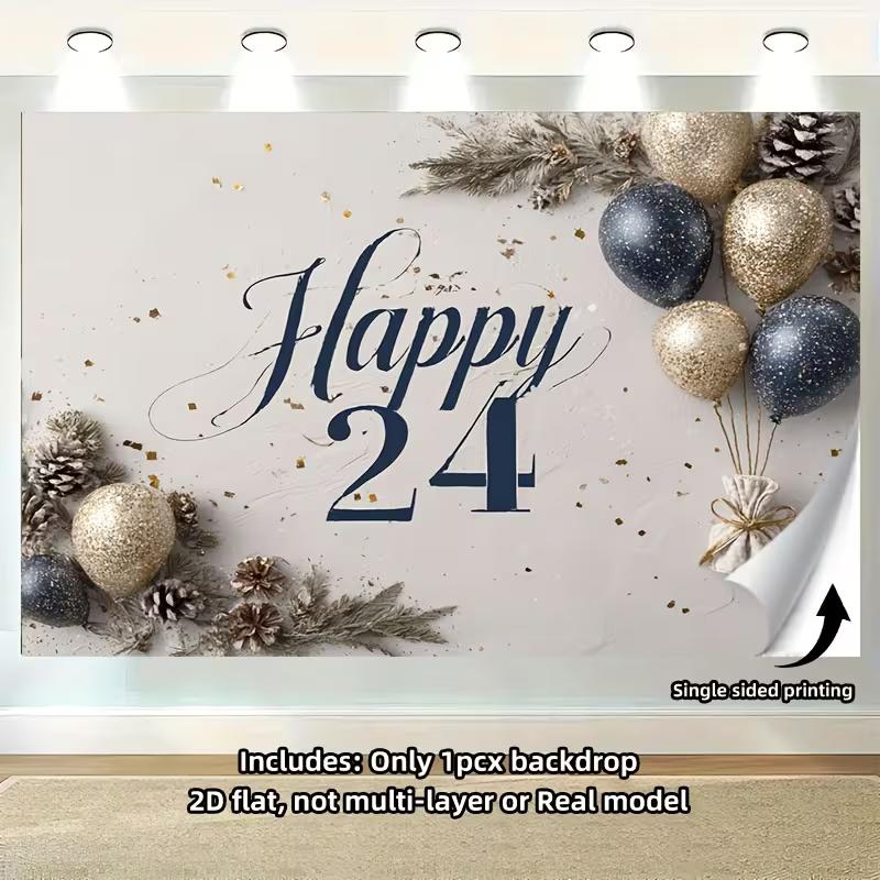

2D Navy Gold Happy 24 Backdrop, Elegant 24th Birthday Studio Background 47.2x31.5inch/120*80cm