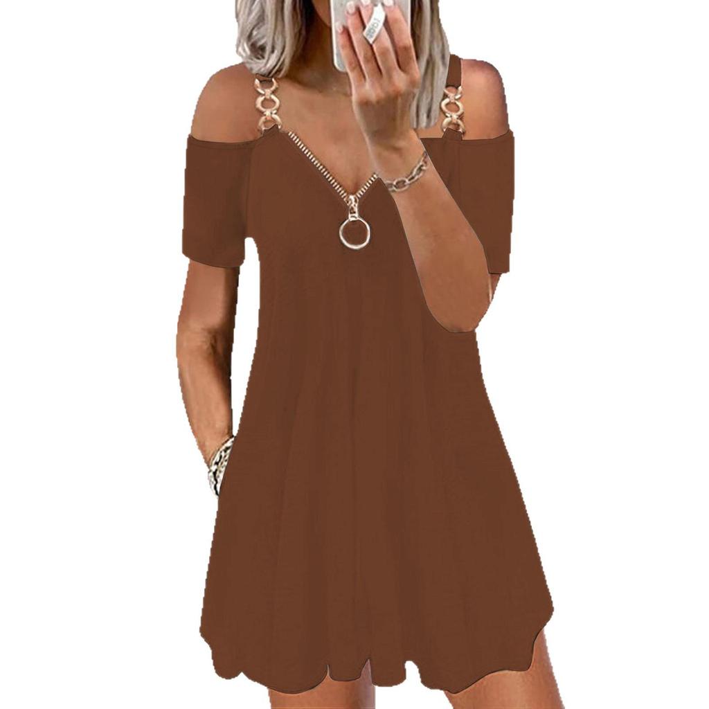2026 Women's Fashion Zipper V-neck Off-the-Shoulder Camisole Dress