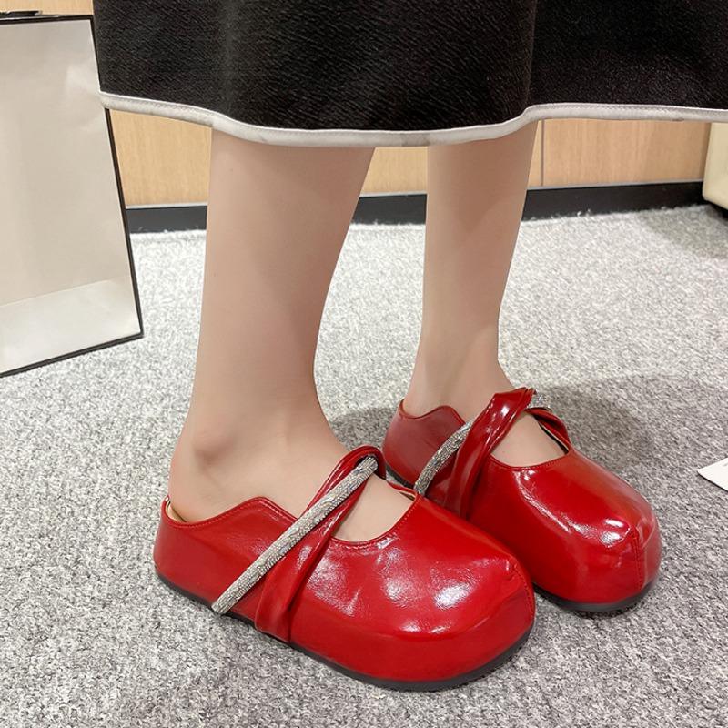 Fashion Fashion Flat Top Slippers Summer New Round Head Shallow Mouth Crystal with Anti-slip Wear-resistant Heel Shoes