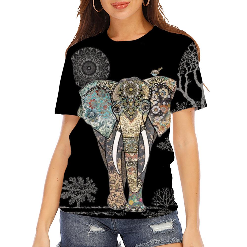 Letní dámské tričko s kulatým výstřihem a 3D potiskem zvířat, módní ležérní s krátkým rukávem