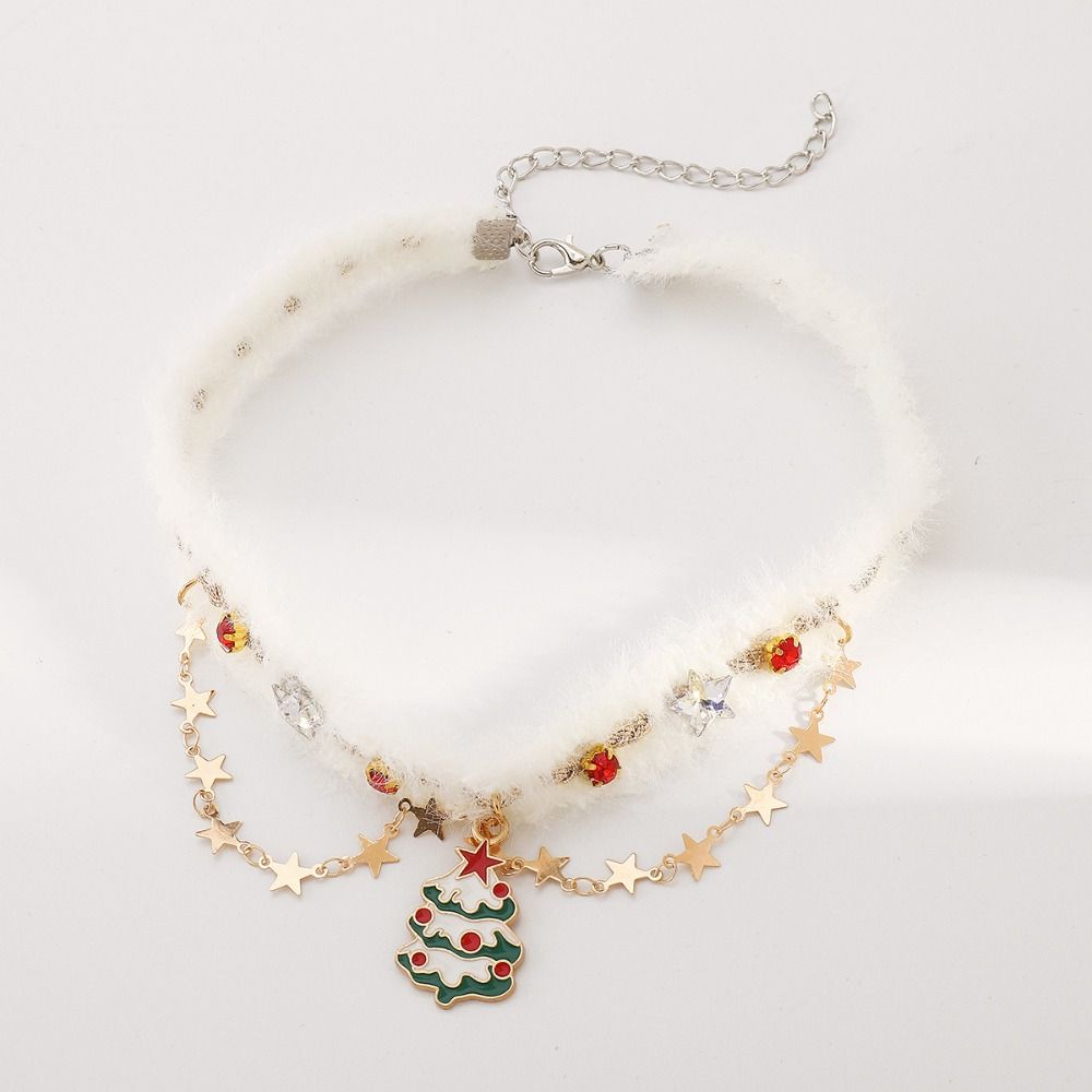 Christmas Tree Christmas Plush Choker Hairball Xmas Clavicle Chain Bow Pendant Necklace  Winter
