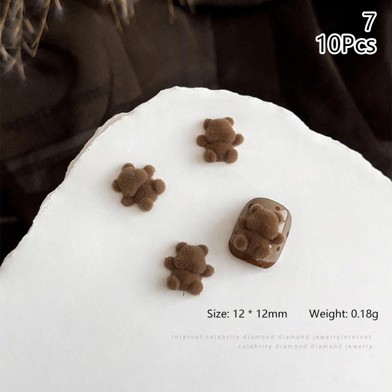 

10Pcs Plush Bear Nails Jewelry Cute Plush Bow Rabbit Milk Coffee Charms Nail Art Decoration Manicure Accessories as the picture