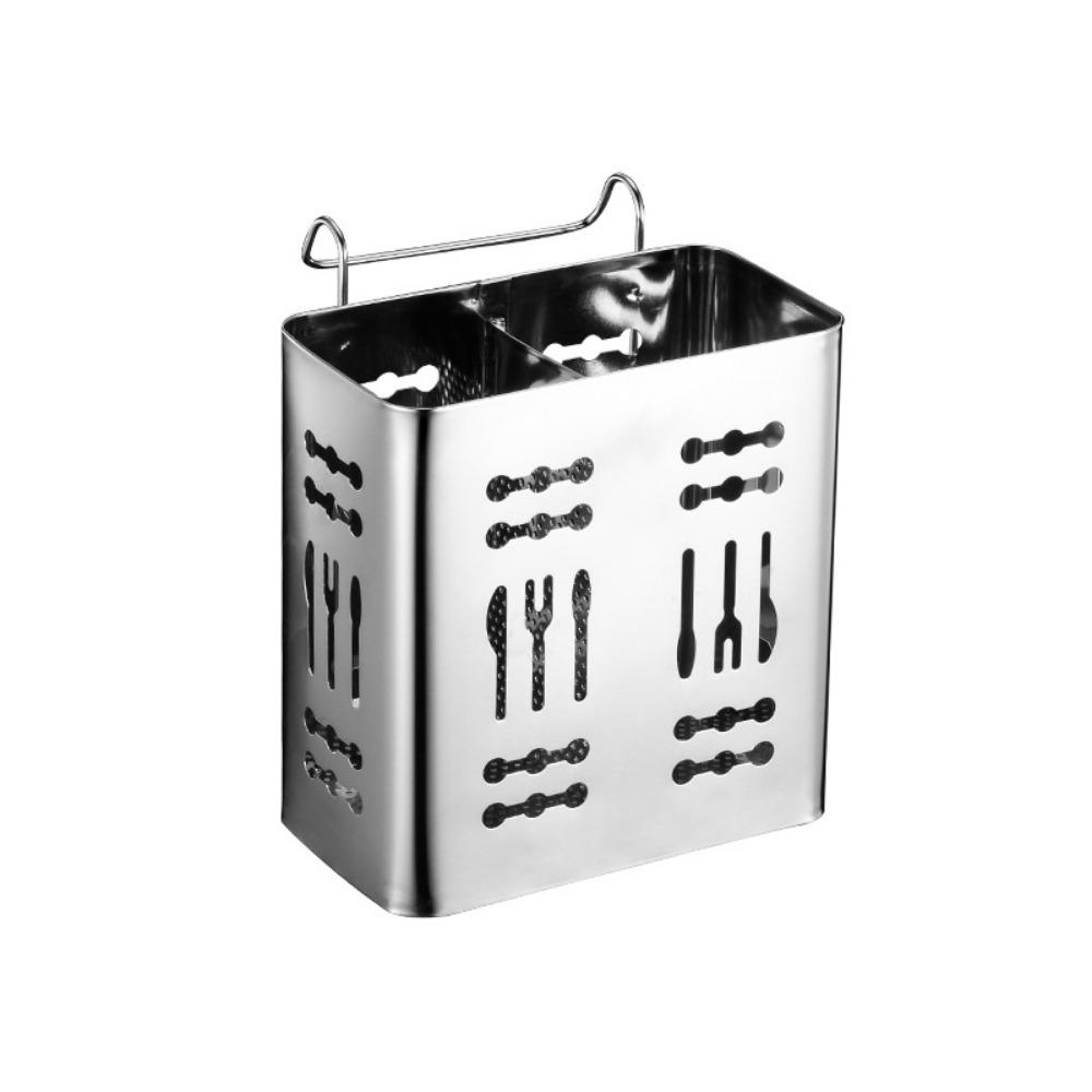 2 Divided Compartments Stainless Steel Chopsticks Rack Rust-proof Utensil Holder  Household