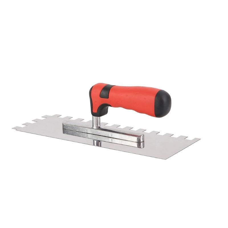 Tile Tool Stainless Steel Square Notched Flat Trowel Masonry Hand Kit for Wall Floor Tiling Installation
