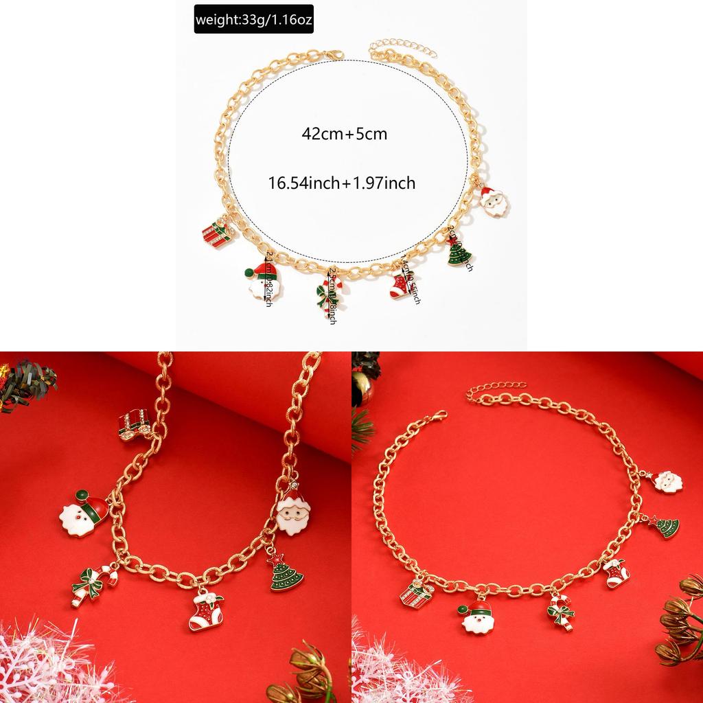 Colar de Festa de Natal Com Papai Noel de Desenho Animado e Doce Para Mulheres