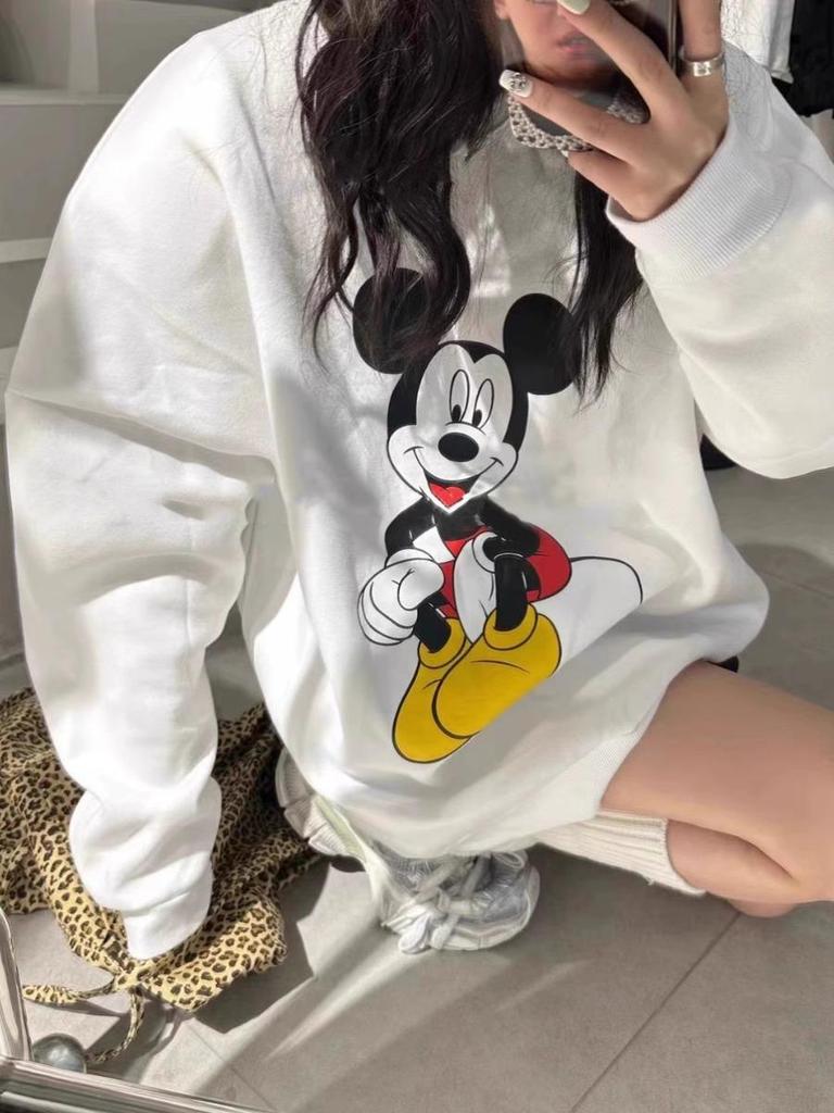 Heavyweight 2024 Mickey Mouse Print Hoodie - 320g Cotton/420g Silver Fox Fleece