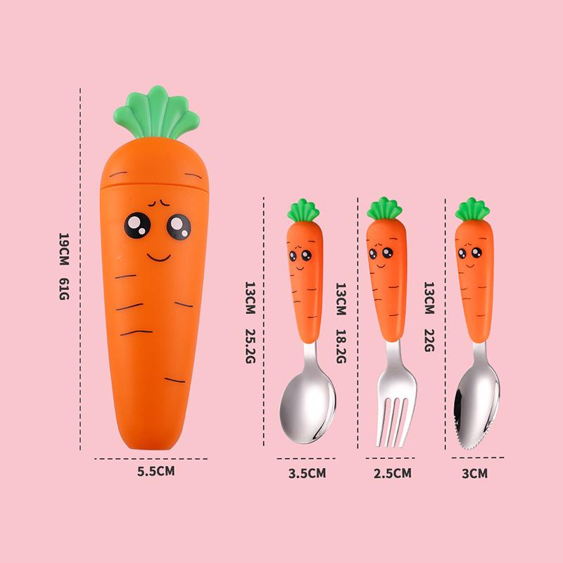 1PC/1set carrot set children's tableware stainless steel spoon and fork cutlery with box baby feeding kitchen tableware supplies