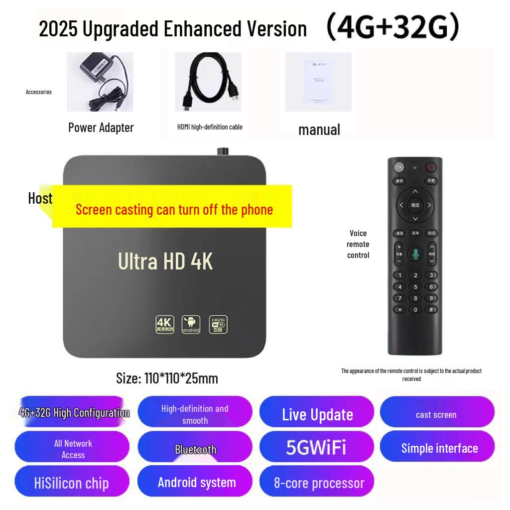 4K HD Smart Voice Set-Top Box with 5G WiFi for Home TV