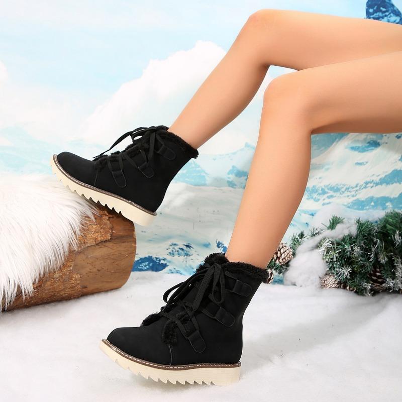 Large size snow boots for women's autumn and winter new velvet thickened lace-up warm new cotton boots for women