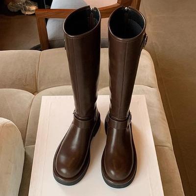 Internet-Promi-Stil Winter Neu Lang Ritterstiefel Bequem Runde Spitze Atmungsaktiv Kleiner dicker Absatz Erhöhende Stiefel