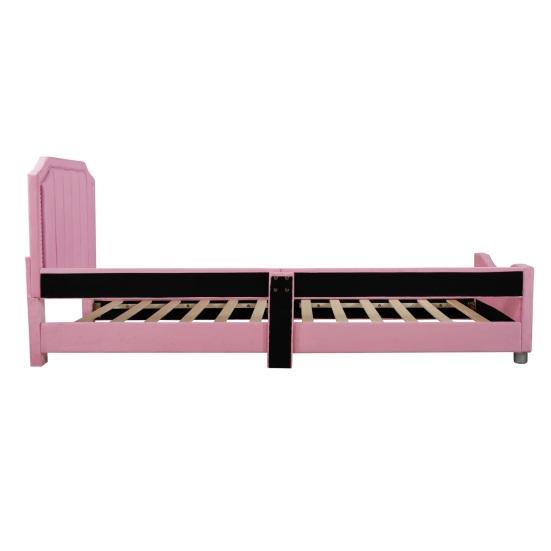 Teen Bed Children Bed, Upholstered 90x200cm Sofa Frame Flannel Multifunctional Soft with Backrest Armrest Parent-Child Youth Guest Pink