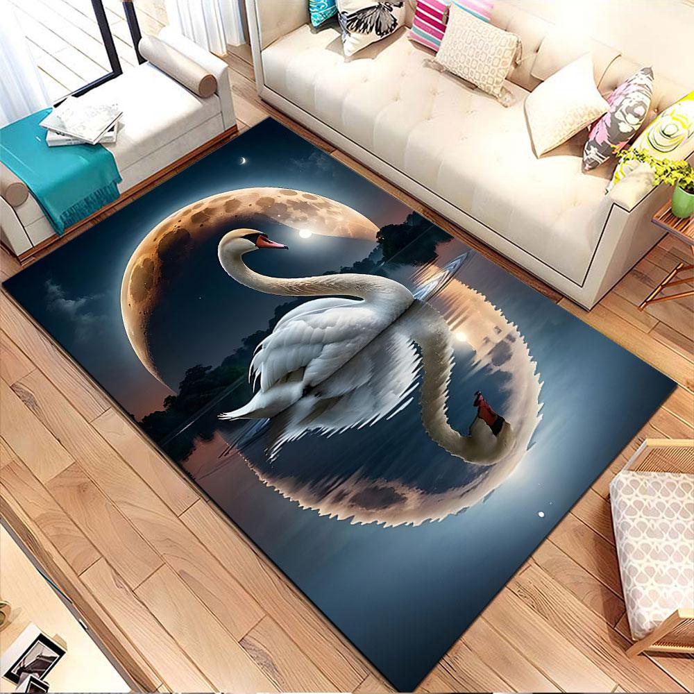 "Swan with Moonlit Reflection" Patterned carpet, non slip mat suitable for living room and bedroom sofas
